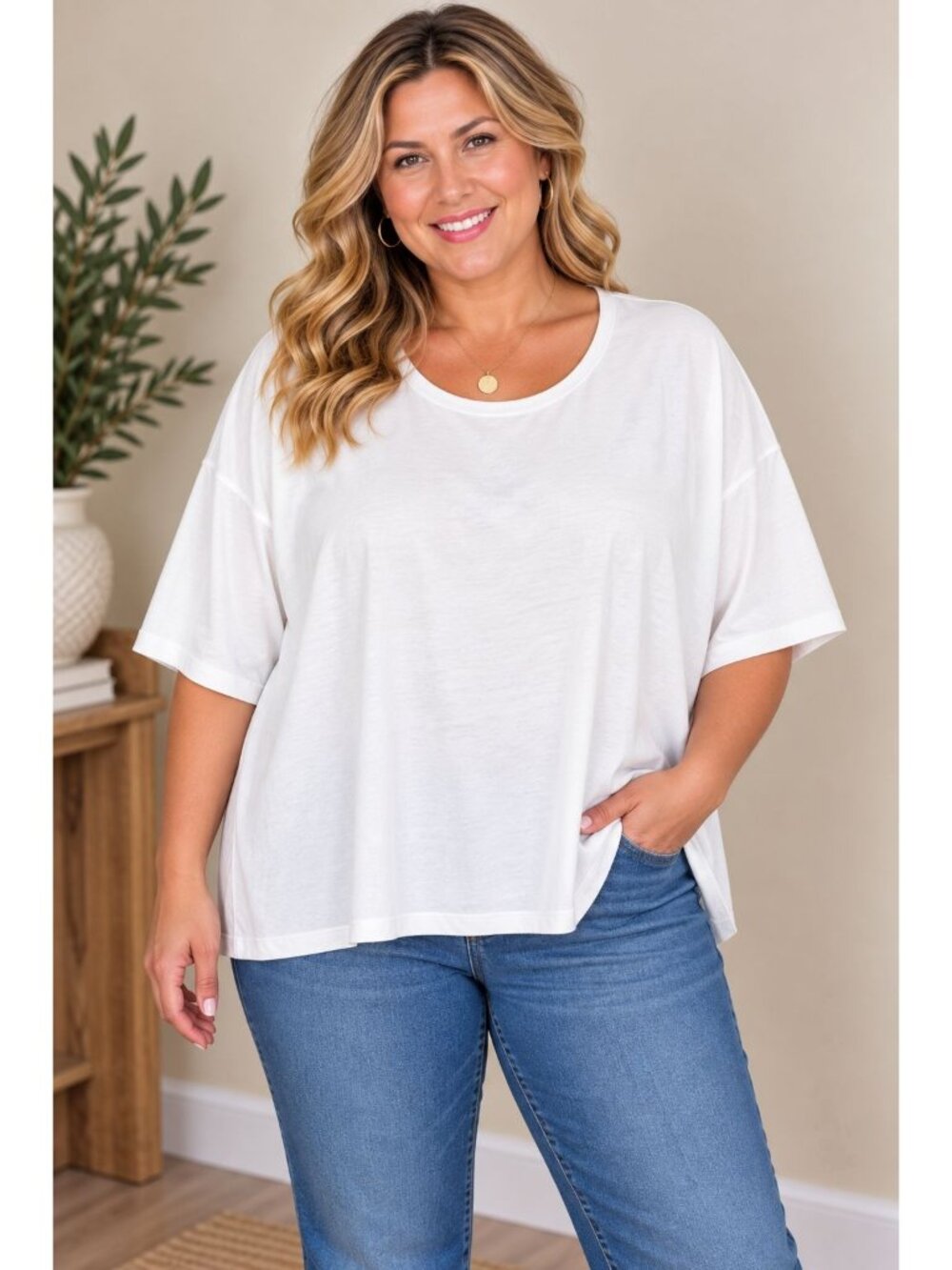 H&M Women's Cotton/Modal White Scoop Neck Boxy Short Sleeve T Shirt Size 4XL
